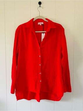 Michael Stars Bright Red Button-Down Shirt